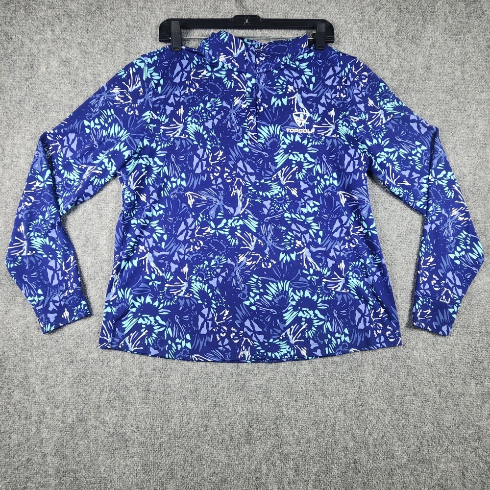 Under Armour Topgolf Womens Blue Floral Abstract Quarter Zip Pullover Large